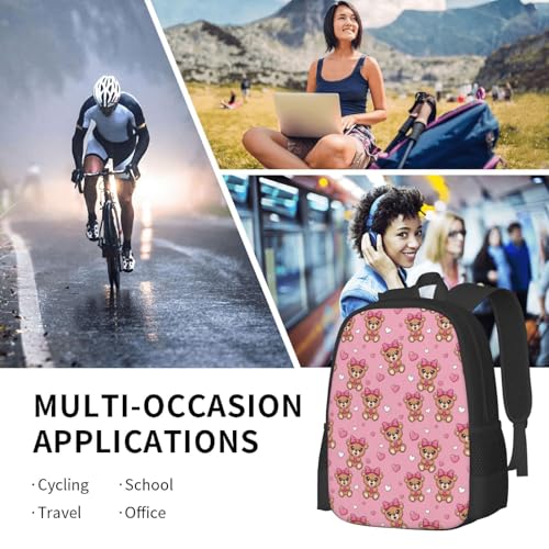 Ergonomic Padded Backpack Cute Bear Bow Pink, Anti Theft Spacious Travel Daypack Sturdy Polyester Bag for Commute Gym Outdoor Leisure Use - color: Design (875)
