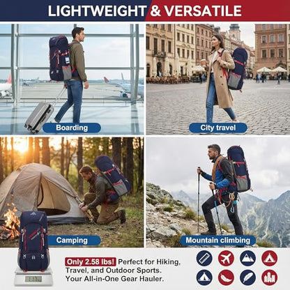 Bseash 65L Waterproof Hiking Camping Backpack with Rain Cover, Outdoor Sport Travel Daypack for Climbing Touring (Navy Blue) - color: Navy Blue