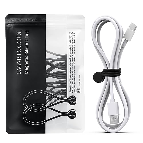 SMART&COOL Reusable Silicone Magnetic Cable Ties for Bundling and Organizing, Holding Stuff, Book Markers, Fridge Magnets, Assorted Color, 7.16'' (10-Pack, Black) - color: Black, size: 10-Pack