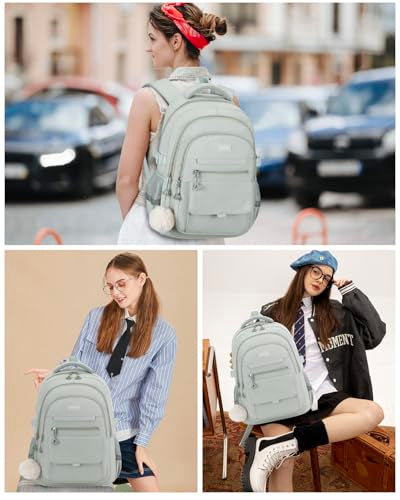 Teen Girls School Backpack, Aesthetic Bookbag Laptop Backpack 17.3in for Kids Elementary Middle High School College Women Students Mochilas Niñas, Green - color: Green, size: 17.3in