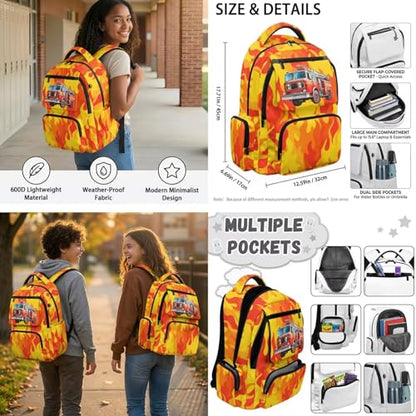 Talayituse Fire Truck Print School Bag Backpack Elementary School Bookbag for Boys Teens with Lunch Box Pencil Case 6 In 1 Set Middle High Schoolbag Book Back Packs for Kids - color: Fire Truck