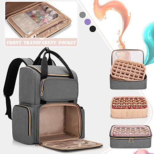 LUXJA Nail Polish Organizer (Backpack Version) Holds 70 Bottles and a Nail Lamp, Travel Nail Polish Bag with 2 Removable Cases and Tools Storage Pockets (Patent Pending), Gray - color: Gray