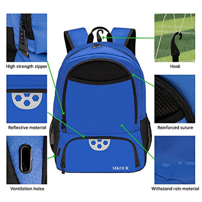 Mkour Soccer Backpack for Football Basketball Volleyball, with Ball Compartment and Holder - color: Royal Blue
