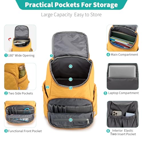 NOL Natural Organic Lifestyle Women's Quilted Puffer Backpack, Large Waterproof Lightweight Puffy Bookbag, Carry on Daypack for Travel, Work (Earth-yellow) - color: Earth-yellow