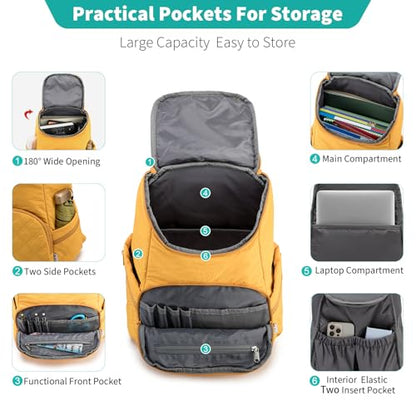 NOL Natural Organic Lifestyle Women's Quilted Puffer Backpack, Large Waterproof Lightweight Puffy Bookbag, Carry on Daypack for Travel, Work (Earth-yellow) - color: Earth-yellow