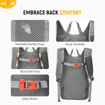 HALOVIE 15L Foldable Hiking Backpack Phone Pocket Lightweight Travel Daypack Shoulder with Chest Strap Small Packable Pack for Walking Women Men (Lightgray) - color: Lightgray