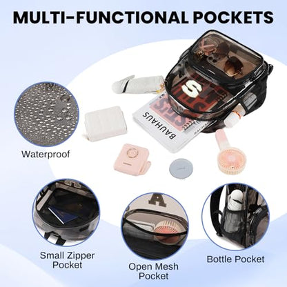 PIG PIG GIRL Clear Backpacks for Stadium Events Approved 12×6×12 Clear Bookbag for Women Mini Transparent Letter Back Pack, Semi-black, Letter-S - color: Semi Black, style: S