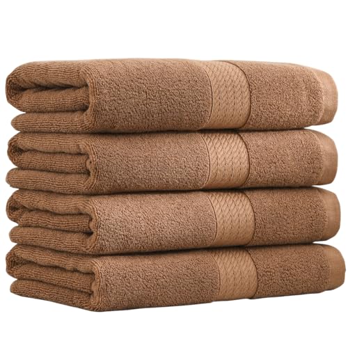 100% Cotton Hand Towel Set of 4, Oversized Ultra Soft Luxury Towels, Thick Plush, Absorbent Heavyweight, Guest Bath, Hotel, Spa, Home Bathroom, Shower,20" x 40" (Brown) - color: Tan