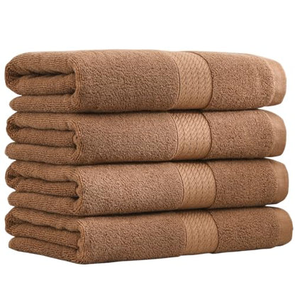100% Cotton Hand Towel Set of 4, Oversized Ultra Soft Luxury Towels, Thick Plush, Absorbent Heavyweight, Guest Bath, Hotel, Spa, Home Bathroom, Shower,20" x 40" (Brown) - color: Tan