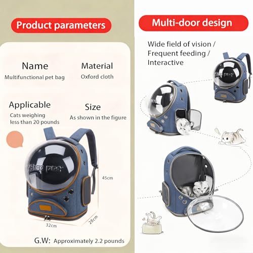 Cat Backpack Carrier, Breathable Cat Carrier Large Space Bubble Pet Backpack for Small Dog and Large cat up to 18lbs, Transparent & Foldable Pet Carrier for Travel Hiking (Blue) - color: Blue