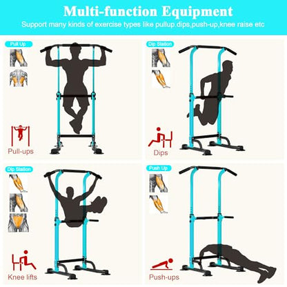 DlandHome Power Tower Pull Up Dip Station Multi-Function Fitness Equipment for Strength Training Adjustable Height Dip Stand for Home Gym - color: Blue