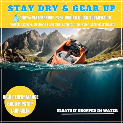 TACTIKO 35L Heavy-Duty 100% Waterproof Backpack, Roll Top Dry Bags for Kayaking, Hiking, Camping, Survival - color: Orange