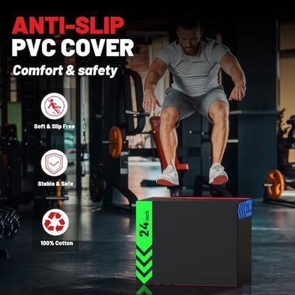 papababe 3-in-1 Plyometric Box Multi-use Jumping Exercise Equipment Trainer with Anti Slip Surface and High Density Foam for Workout Training - style: 20 x 24 x 30 inch (68lbs)