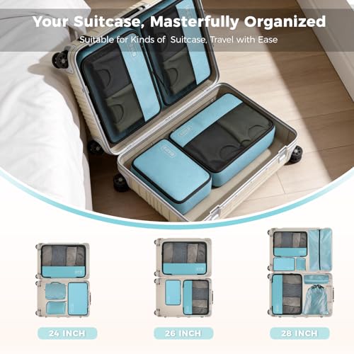 Compression Packing Cubes Set, Versatile 8pc Travel Essential Packing System- Lightweight Travel Organizers for Family & Business Travel, Space Save for Backpack, Duffel & Suitcase- Blue - color: Blue--8 Set