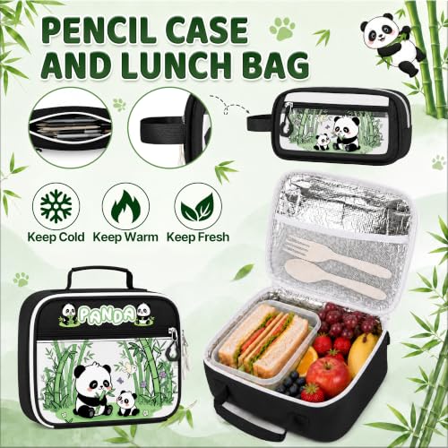 Panda Backpack for Girls, 4 PCS Girls Backpack with Lunch Box Set, Cute Kawaii Large Laptop Bookbag, School Bag for Elementary Kids & Teens - color: Panda