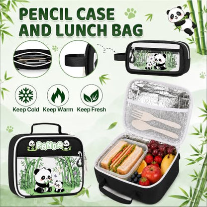 Panda Backpack for Girls, 4 PCS Girls Backpack with Lunch Box Set, Cute Kawaii Large Laptop Bookbag, School Bag for Elementary Kids & Teens - color: Panda