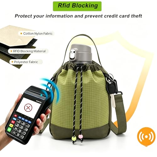 Water Bottle Carrier Bag with Strap, Water Bottle Holder Crossbody Backpack Handbags for Women Men for Hiking,Cycling - color: Green
