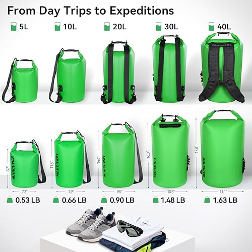 MARCHWAY Floating Waterproof Dry Bag Backpack 5L/10L/20L/30L/40L, Roll Top Sack Keeps Gear Dry for Kayaking, Rafting, Boating, Swimming, Camping, Hiking, Beach, Fishing - color: Green, size: 5L
