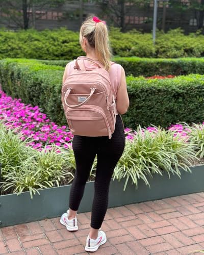 RUVALINO Diaper Bag Backpack, Multifunction Travel Back Pack for Girls, Maternity Baby Changing Bags with Changing Pad for Mom, Large Capacity, Waterproof and Stylish, Pink - color: Pink