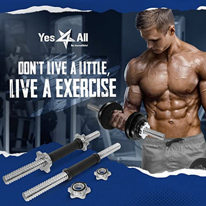 Yes4All Threaded Dumbbell Handles, Adjustable Dumbbell Bar Pair, 14/16/18/24-Inch Sizes, Fits 1" or 1.15" Plates, Non-Slip Grip, Secure Star-Lock Collars - color: 16" - Chrome & Rubber - Silver, size: 1 inch