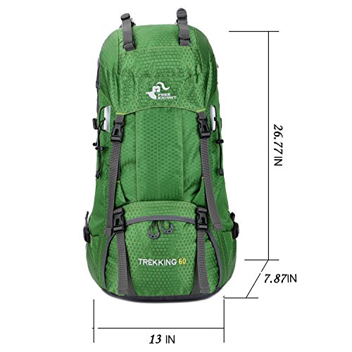 Bseash 60L Waterproof Hiking Camping Backpack with Rain Cover, Large Outdoor Sport Travel Daypack Rucksack for Climbing - color: Green
