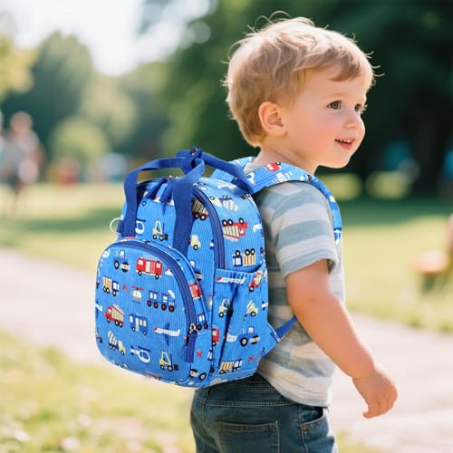 Bluboon Toddler Backpack for Girls Boys 2-4 Cute 12" Preschool Kindergarten Backpacks Kids Daycare Bags School Travel (Engineering vehicle - sky blue, Age 2-4 (12" H not Fit A4 Folder)) - color: Engineering Vehicle - Sky Blue, size: Age 2-4 (12" H not Fit