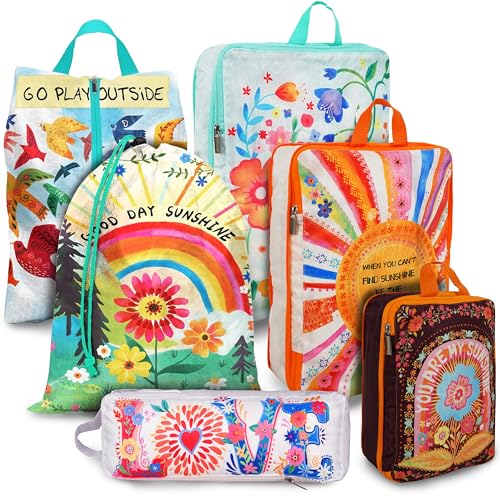 Compression Packing Cubes for Travel, 6 Set Natural Life Luggage Organizers, Lightweight Waterproof Expandable/Compression Bags Bohemia Smell Proof Travel Packing Cubes for Suitcases - color: Natural Life, size: Set of 6