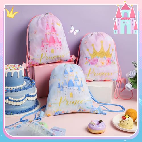 Censen 24 Pcs Princess Prince Drawstring Bags Goodie Gift Party Favor - style: Castle and Crown Style