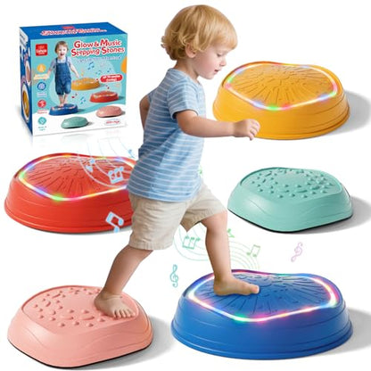 Lehoo Castle Stepping Stones for Kids, Non-Slip Toddler Stepping Stones, Indoor & Outdoor Sensory Toys for Toddlers 1-3, Balance Board Obstacle Course for Kids 3-5 - style: Light