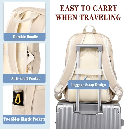 Hidds Travel Laptop Backpack for Women 15.6 Inch Computer Backpacks with USB Charging Hole Anti Theft Carry on Bag College Bookbag Large Back Pack for Work Business Travel Commuter Daypack-Champagne - color: 02-light Champagne