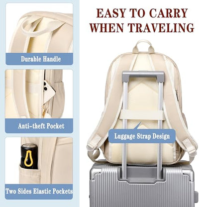 Hidds Travel Laptop Backpack for Women 15.6 Inch Computer Backpacks with USB Charging Hole Anti Theft Carry on Bag College Bookbag Large Back Pack for Work Business Travel Commuter Daypack-Champagne - color: 02-light Champagne