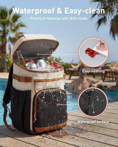 TOURIT Backpack Cooler Leak Proof 28 Cans Cooler Backpack Insulated Waterproof Cooler for Men and Women, Picnic, Hiking, Work, Trip - color: Brown