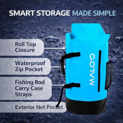 Malo’o 45L Waterproof Dry Bag Backpack – Heavy Duty Roll Top Fishing & Beach Backpack, IPX6 Water Resistant Gear Bag for Kayaking, Camping, Surf, Travel & Outdoor Adventure - color: Dark Green