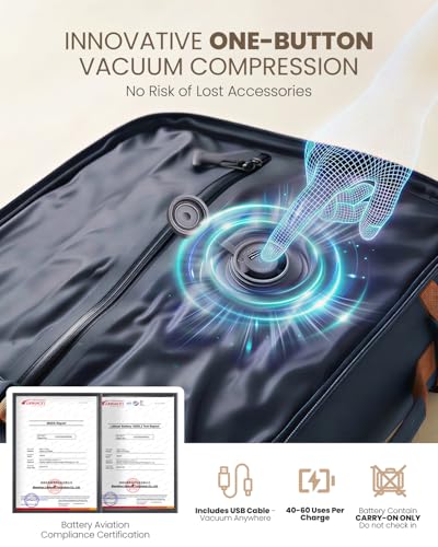 Fanwoli Rolling Vacuum Backpack Travel with One-Button Compression, Expandable Carry-On Suitcase Luggage, Approved TSA Lock & Water-Proof Laptop Compartment for Outdoor/Family/Business Trips - color: Blue