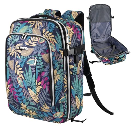 Personal Item Travel Carry On Luggage Backpack for Women Men Flight Approved Casual Weekender Laptop Bag for College Business Outdoors Hiking Water Resistant Lightweight Daypack with USB Charging Port - color: Tropical Leaves, size: Non-expandable