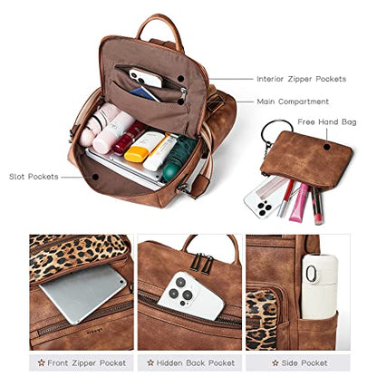 Shrrie Backpack Purse for Women Leather Backpack Fashion Designer Travel Backpack Convertible Shoulder Bag - color: 2-7 Brown With Lopard