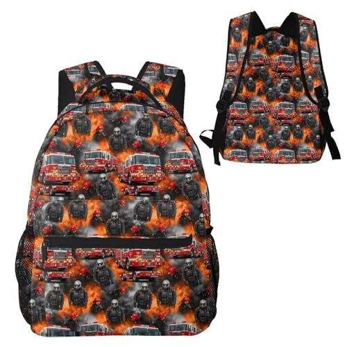 Casual Travel Backpack Fire Truck for Men Women, Lightweight Water Resistant Commuter Daypack with Laptop Compartment and Side Mesh Pockets - color: Pattern (747)