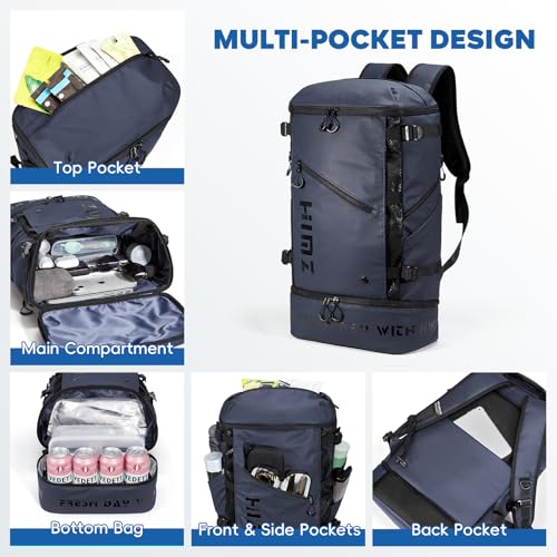 Waterproof Camping Backpack with Lunch Compartment, Mens Backpack Insulated for Work, 17 inch Laptop Bag, Carry On Backpacks for Airplane Beach Travel, Blue - color: Blue