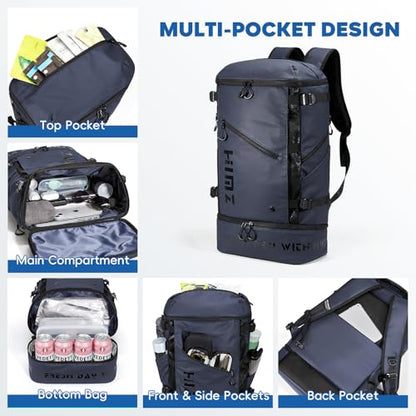 Waterproof Camping Backpack with Lunch Compartment, Mens Backpack Insulated for Work, 17 inch Laptop Bag, Carry On Backpacks for Airplane Beach Travel, Blue - color: Blue