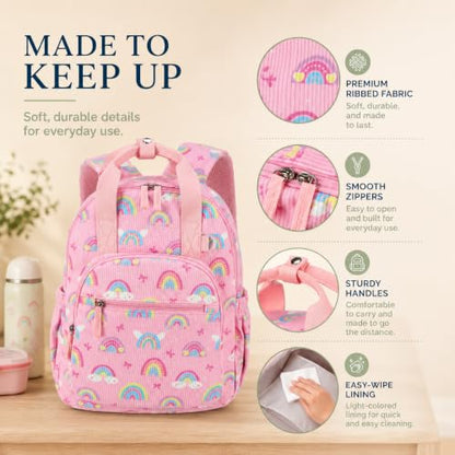 Bluboon Toddler Backpack for Girls Boys 3-6 Cute 15" Preschool Kindergarten Backpacks Kids Daycare Bags School Travel (Age 4-8 (15" H Fit A4 Folder)) - color: Pink-rainbow Bow L, size: Age 4-8 (15" H Fit A4 Folder)