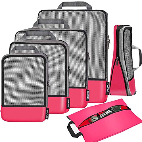 BAGAIL 4 Set/6 Set/8 Set Compression Packing Cubes Travel Accessories Expandable Packing Organizers (Half Mesh, 6-Fuchsia) - color: 6-Fuchsia, style: Half Mesh