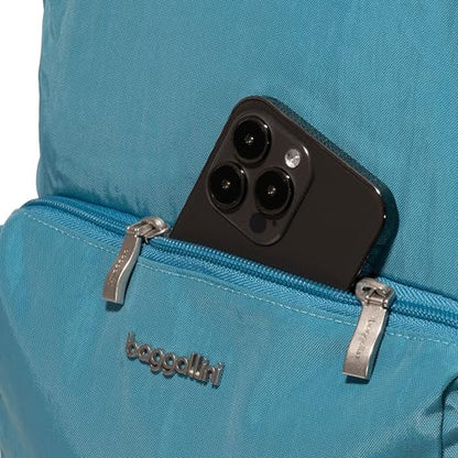 Carryall Packable Lightweight Travel Backpack 14x11" Folding Compact Nylon Washable Weekender Daypack w/Luggage Sleeve - color: Seaside Blue