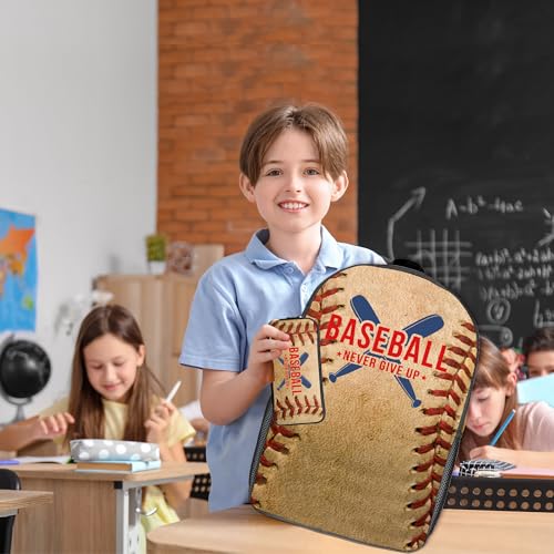 Baseball Backpack Set for School,17 Inch Casual Back to School Bags with Lunch Box, Kids Daypack Bags and Pencil Case Set for Teens Boys Men Students - color: Old-fashion Baseball