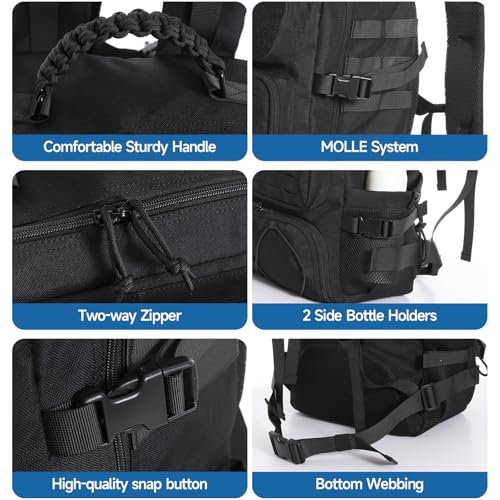 35L Tactical Backpack with Shoe Compartment & Molle Admin Pouch Combo – 1000D Water Resistant Military Backpack for Laptop 15.6” + Laser Cut EDC Tool Organizer Bag – Outdoor Hiking Gym Assault
