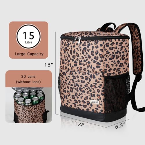 Wolka Cooler Backpack 30 Cans,Portable Backpack Coolers Insulated Leak Proof,Waterproof Soft Sided Cooler Bag for Travel,Beach,Camping,Picnic,Lunch Backpack for Women (Brown Leopard) - color: Brown Leopard