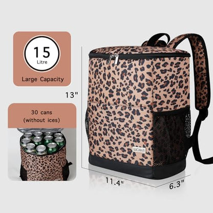 Wolka Cooler Backpack 30 Cans,Portable Backpack Coolers Insulated Leak Proof,Waterproof Soft Sided Cooler Bag for Travel,Beach,Camping,Picnic,Lunch Backpack for Women (Brown Leopard) - color: Brown Leopard