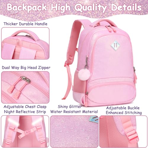 Meisohua School Backpack for Girls Shiny Glitter Sparkly Bookbag for Kids Elementary Middle School Bags for Girl Blingbling Pink - color: Glitter Pink