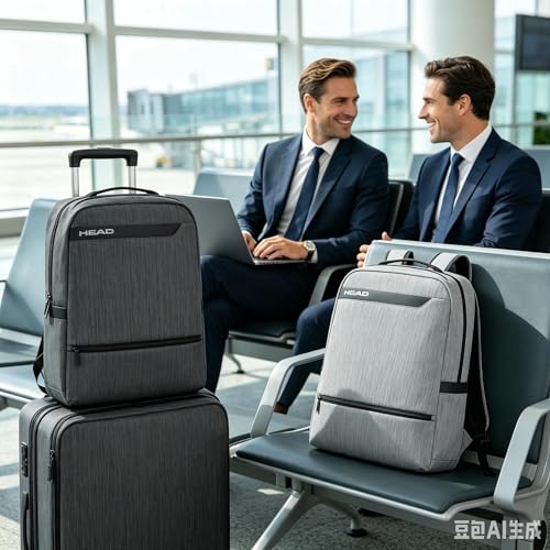 HEAD Business 17.3 inch Laptop Backpack for Men, Waterproof Travel Backpacks with Trolley Sleeve, Large Carry On Business Bag in 8 Pockets, Independent Laptop Compartment Bag for Work/Commute/College - color: Black