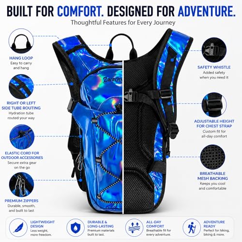 Reflective Hydration Backpack, Hydration Pack - Water Backpack with 2L Hydration Bladder, Essential for Festivals - Rave Hydration Pack for Hiking, Running, Cycling, and Festivals - color: Dark Blue