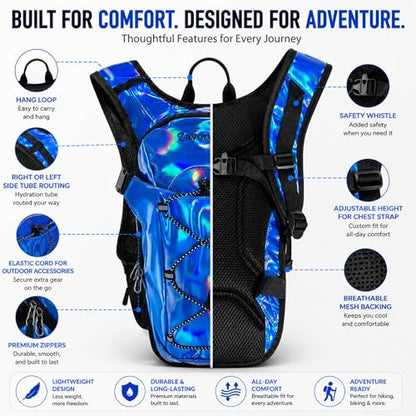Reflective Hydration Backpack, Hydration Pack - Water Backpack with 2L Hydration Bladder, Essential for Festivals - Rave Hydration Pack for Hiking, Running, Cycling, and Festivals - color: Dark Blue